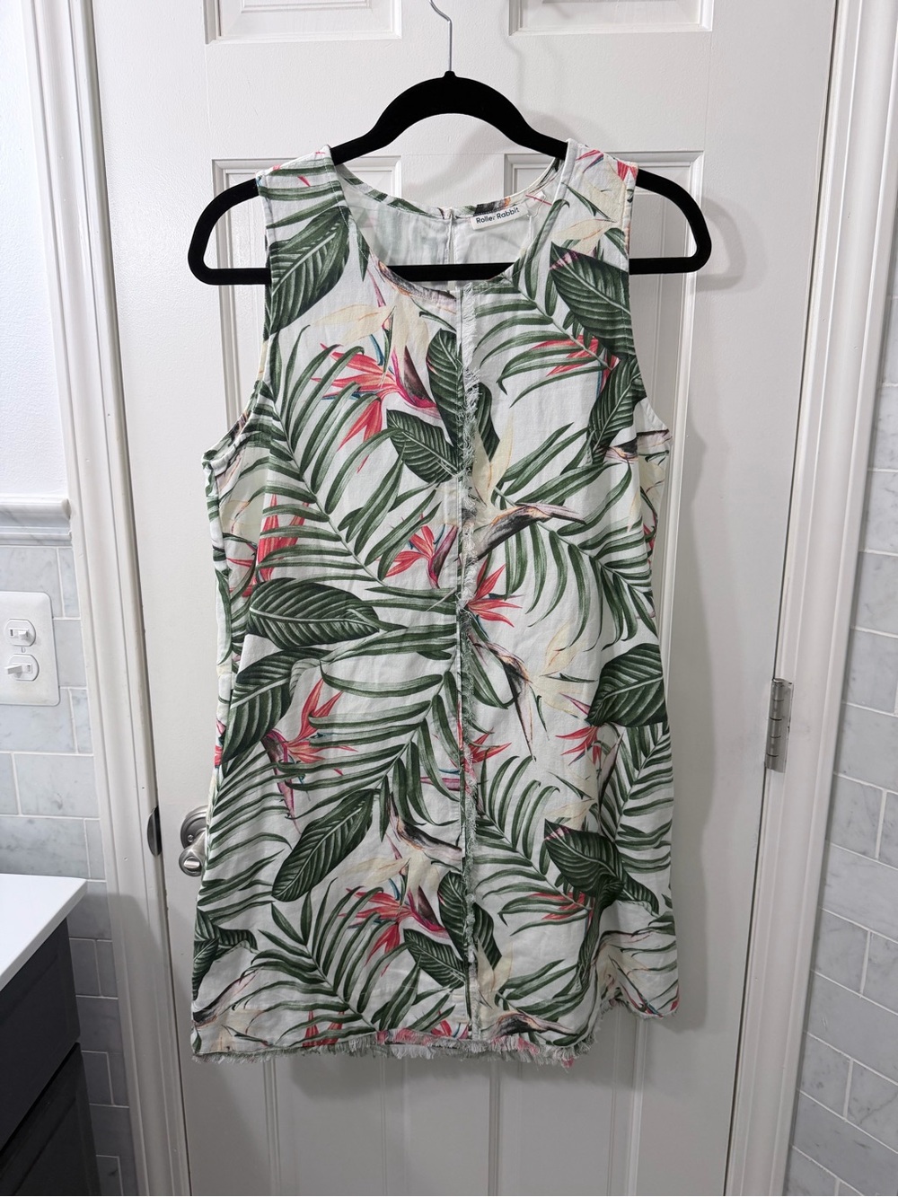 Roller Rabbit Tropical Leaf Dress in Green and Pink Size M NWT